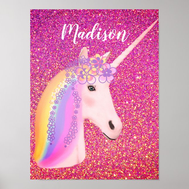 Unicorn Rainbow Pink Gold Glitzer Sparkle Girls Poster (Vorne)