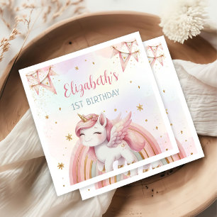 Unicorn Rainbow Pink Gold Pastel Geburtstag Serviette