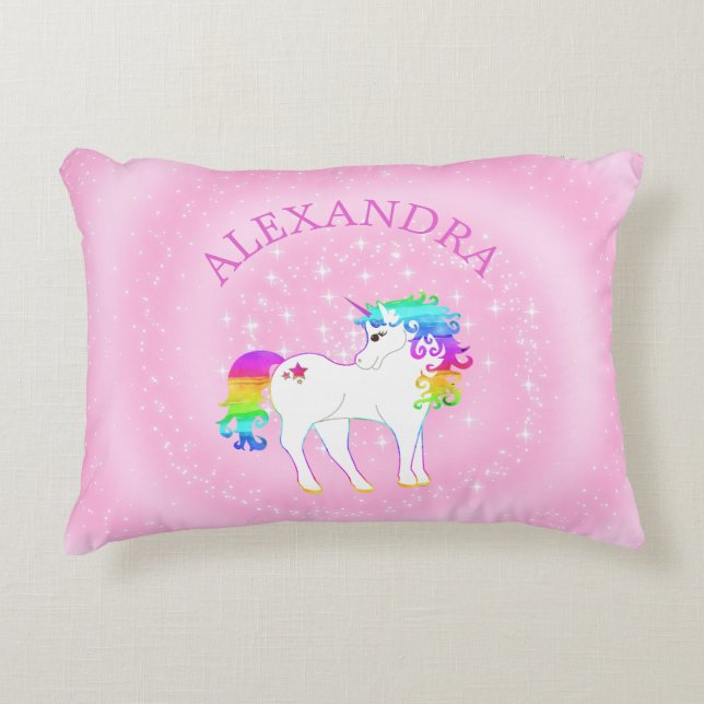 Unicorn Rainbow Pink Niedlich kundenspezifisch Dekokissen (Vorderseite)