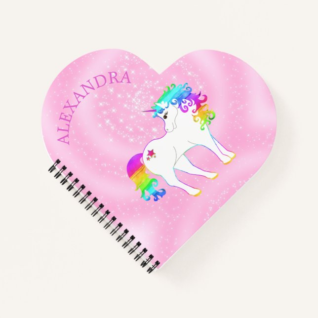 Unicorn Rainbow Pink Niedlich kundenspezifisch Notizbuch (Vorderseite)
