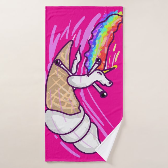 Unicorn Rainbow Riding Ice Cream Cone Badehandtuch (Badehandtuch)