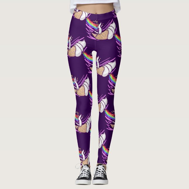 Unicorn Rainbow Riding Ice Cream Cone Leggings (Vorderseite)