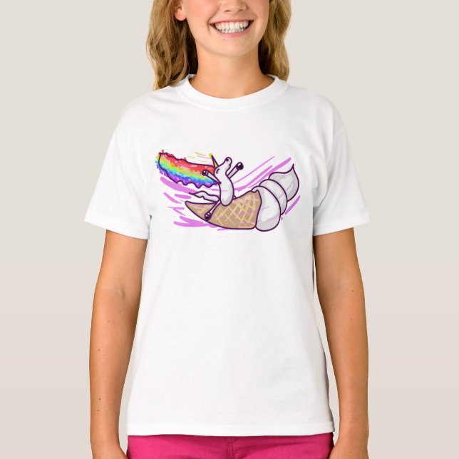Unicorn Rainbow Riding Ice Cream Cone T-Shirt (Vorderseite)