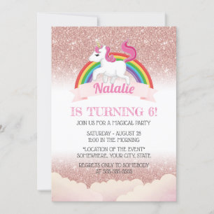 Unicorn & Rainbow Rose Gold Magische Geburtstagspa Einladung