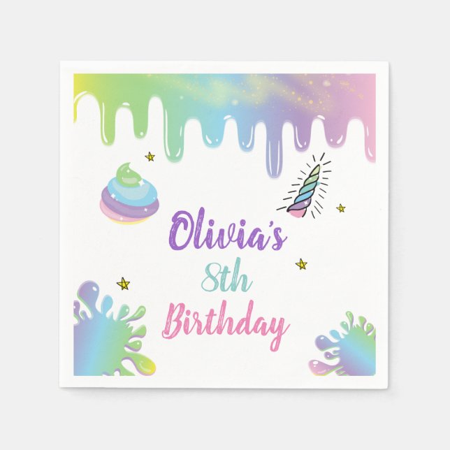 Unicorn Rainbow Slime Geburtstag Serviette (Vorderseite)