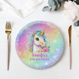 Unicorn Rainbow Sparkle Birthday Pappteller