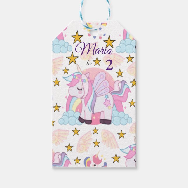 Unicorn Rainbow Stars Magischer Geburtsname  Geschenkanhänger (Vorderseite)