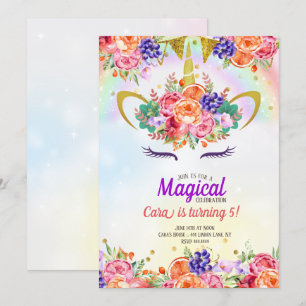 Unicorn Rainbow Tropical Birthday Einladung