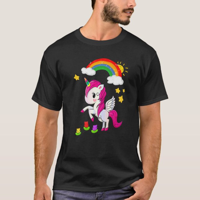 Unicorn Rainbow V2 Niedlich Forever Front Back Ide T-Shirt (Vorderseite)