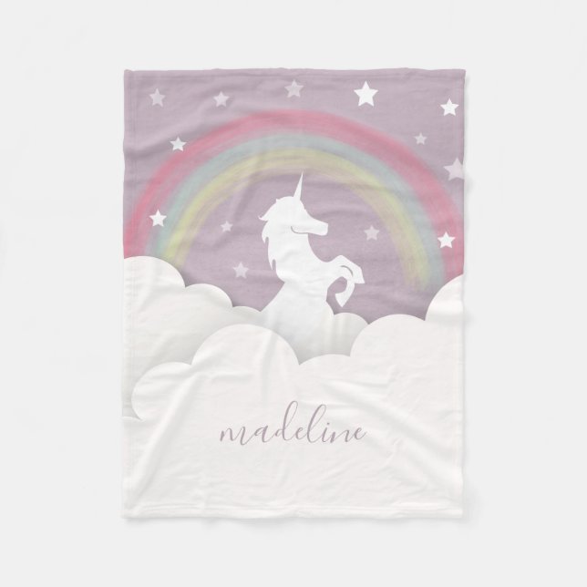 Unicorn-Regenbogen hat den lila personalisierten Fleecedecke (Vorderseite)