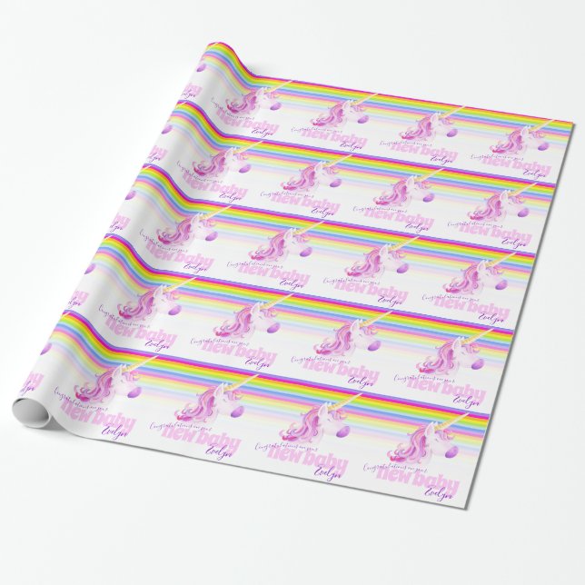 Unicorn Regenbogen personalisierte neue Babypapier Geschenkpapier (Ungerollt)