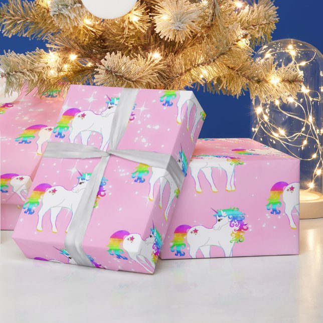 Unicorn Regenbogen Pink Niedlich Geschenkpapier (Feiertage)