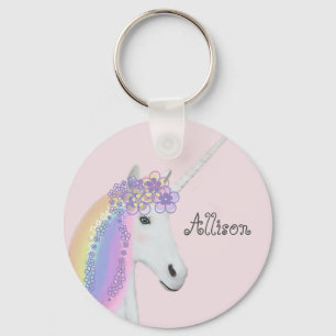Unicorn Regenbogen Pink Personalisiert Schlüsselanhänger