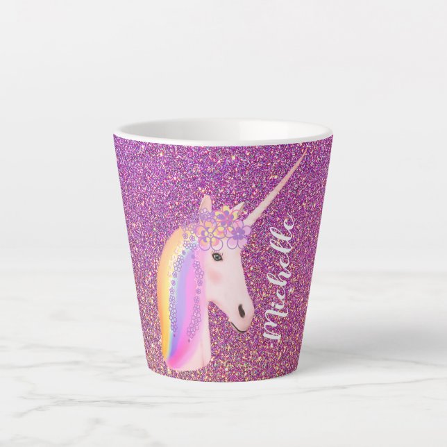 Unicorn Regenbogen Rosa Glitzer Fantasy Magisch Milchtasse (Vorderseite)