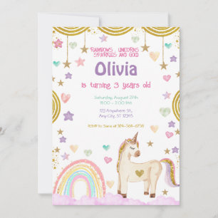 Unicorn Regenbogen Rosa Glitzern Geburtstag Einladung