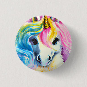 Unicorn Regenbogen Wasserfarbe Button