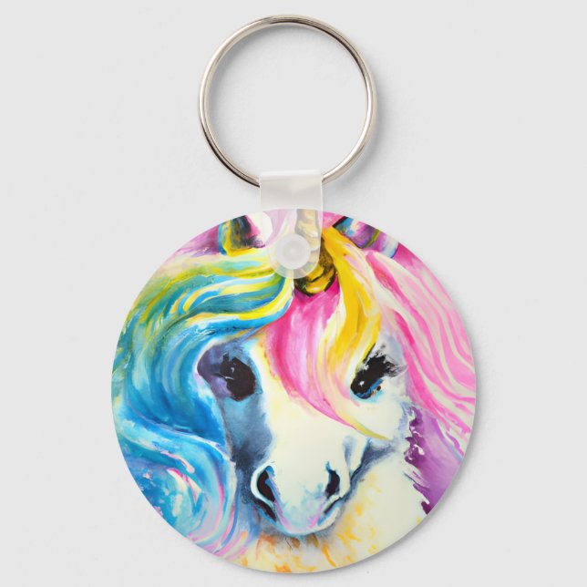 Unicorn Regenbogen Wasserfarbe Schlüsselanhänger (Vorderseite)
