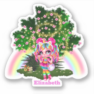 Unicorn Regenbogenmädchen Kirschblüte Blütenbau Aufkleber