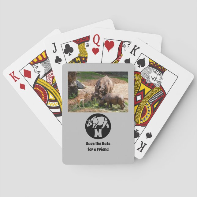 Unicorn Rhino Silhouette Monogramm Foto Spielkarten (Rückseite)