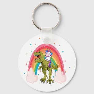 Unicorn Riding Dinosaur Basic Button Schlüsselanhänger