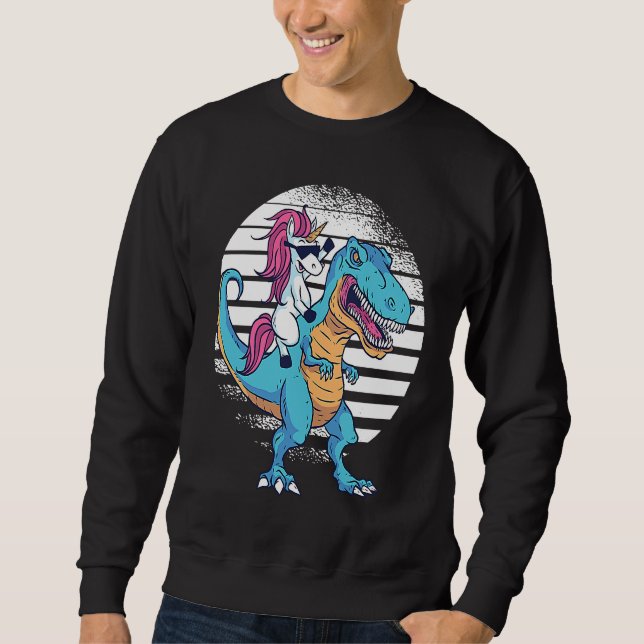 Unicorn Riding Dinosaur Rex Retro Sunset Boys Girl Sweatshirt (Vorderseite)