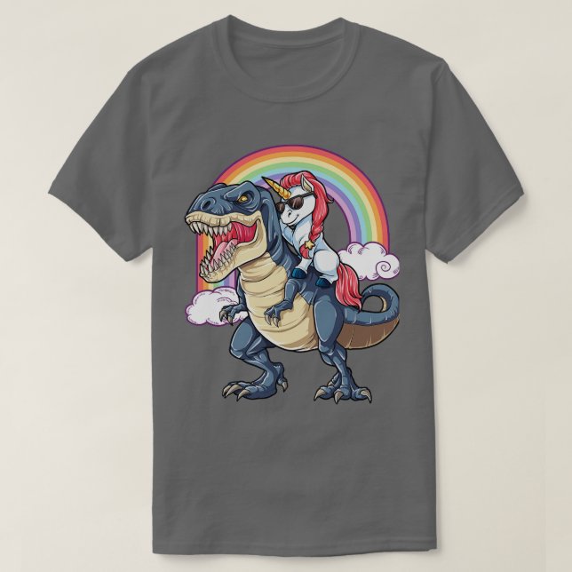 Unicorn Riding Dinosaur TRex Funny Unicorns Party T-Shirt (Design vorne)
