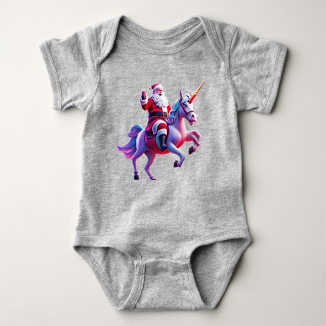 Unicorn Riding Santa Baby Strampler (Vorderseite)