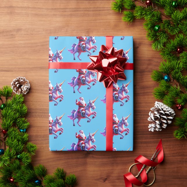 Unicorn Riding Santa Geschenkpapier (Feiertagsgeschenk)