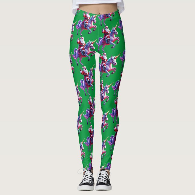 Unicorn Riding Santa Leggings (Vorderseite)
