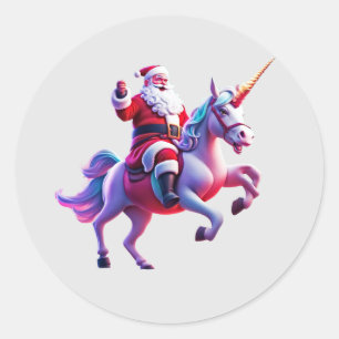 Unicorn Riding Santa Runder Aufkleber