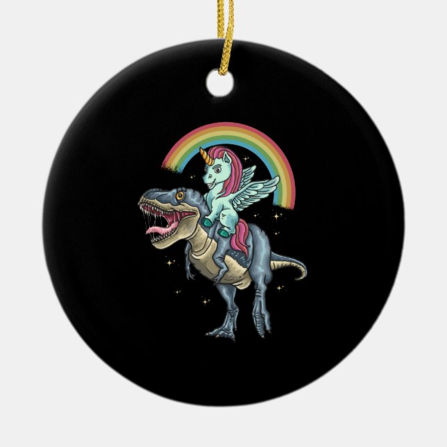 Unicorn Riding T rex Dinosaur Keramik Ornament (Vorne)