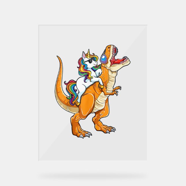 Unicorn Riding T rex Men Dinosaur Funny Boys Acrylschild (Vorderseite)