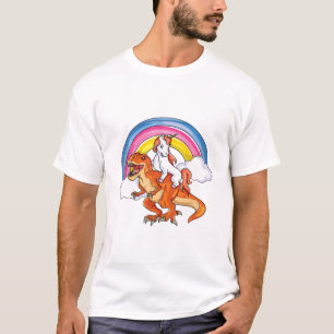 Unicorn Riding T Rex Niedlich Dinosaurier . Rainbo T-Shirt