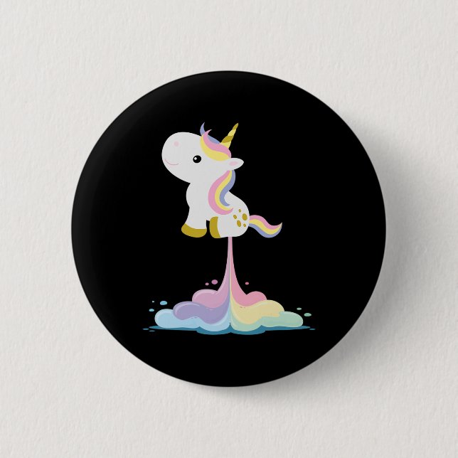 Unicorn Rocket Rainbow Clouds Button (Vorderseite)