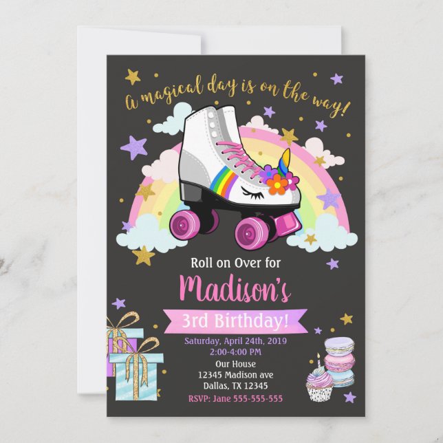 Unicorn Roller Skate Anniversaire Invitation (Devant)