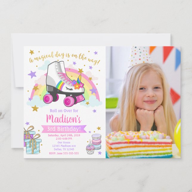 Unicorn Roller Skate Birthday Invitation (Devant)