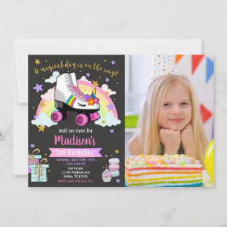 Unicorn Roller Skate Birthday Invitation Einladung
