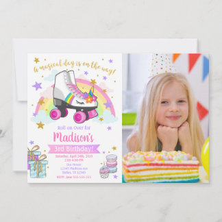 Unicorn Roller Skate Birthday Invitation Einladung
