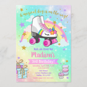 Unicorn Roller Skate Geburtstag Einladung