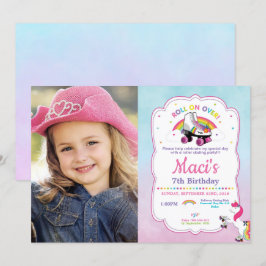 Unicorn Roller Skaten Birthday Party Foto Einladung
