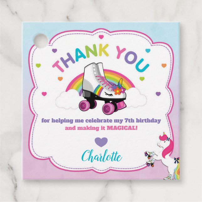 Unicorn Roller Skaten Birthday Vielen Dank Geschenkanhänger (Vorderseite)