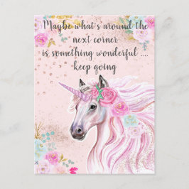 Unicorn Rosa Aquamarines Blumengoldzitat Glitzer Postkarte
