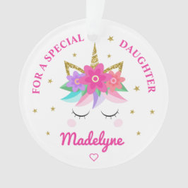 Unicorn Rosa Blume Stars Daughter Ornament