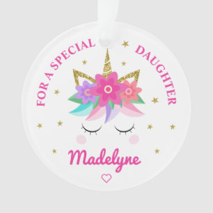Unicorn Rosa Blume Stars Daughter Ornament
