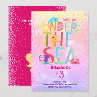 Unicorn Rosa Glitzer Girls Einladung