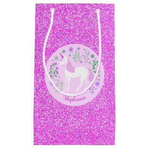 Unicorn Rosa Glitzer Personalisierter Name Kleine Geschenktüte