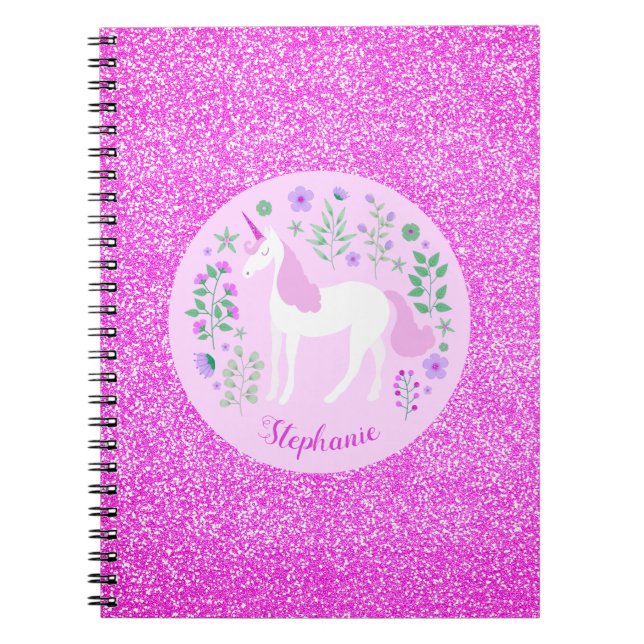 Unicorn Rosa Glitzer Personalisierter Name Notizblock (Vorderseite)