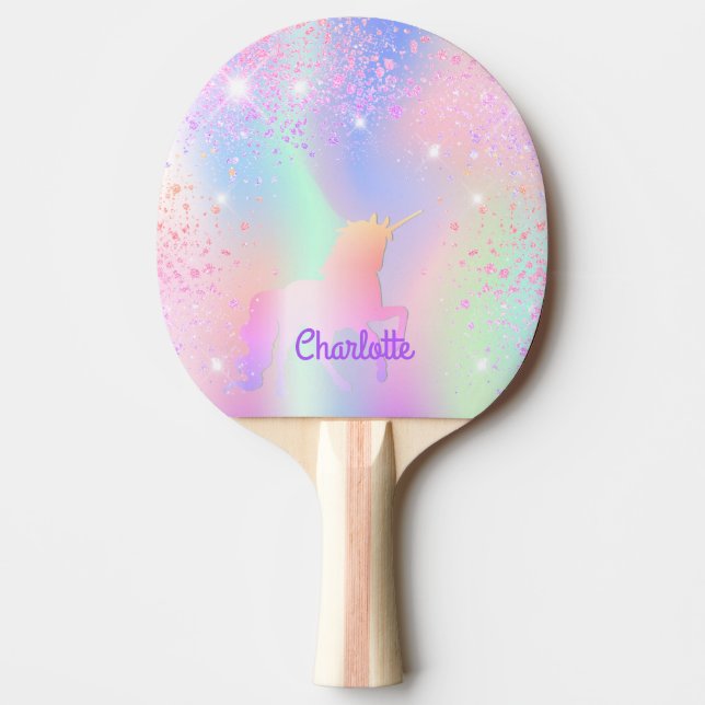 Unicorn Rosa Glitzer Regenbogen lila Monogramm Tischtennis Schläger (Vorderseite)