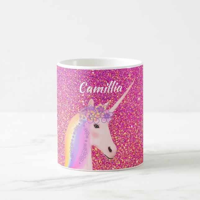 Unicorn Rosa Glitzer Sparkle Magisches Personalisi Kaffeetasse (Mittel)