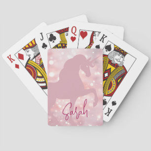 Unicorn rosa glitzernde Bokeh-Leuchten Name trendy Spielkarten